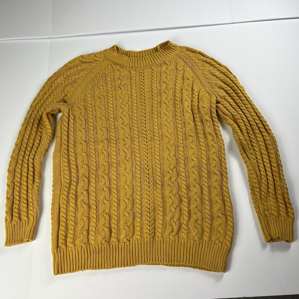 Workshop Republic Clothing L Yellow Cable Knit Sweater Heavy Long Sleeve Womens